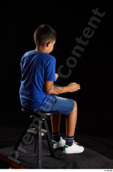 Whole Body Man Shirt Jeans Shorts Slim Sitting Studio photo references